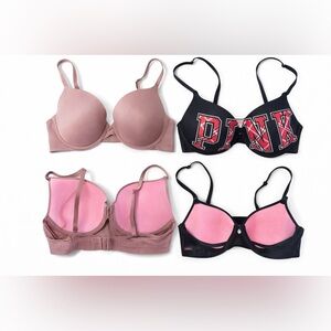 Victoria’s Secret PINK Bras 34C Lot of 2 Push Up Logo Plaid